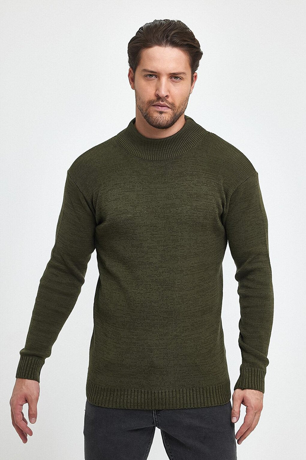 Regular Fit Half Turtleneck Textured Men's Knitwear Sweater RF0446