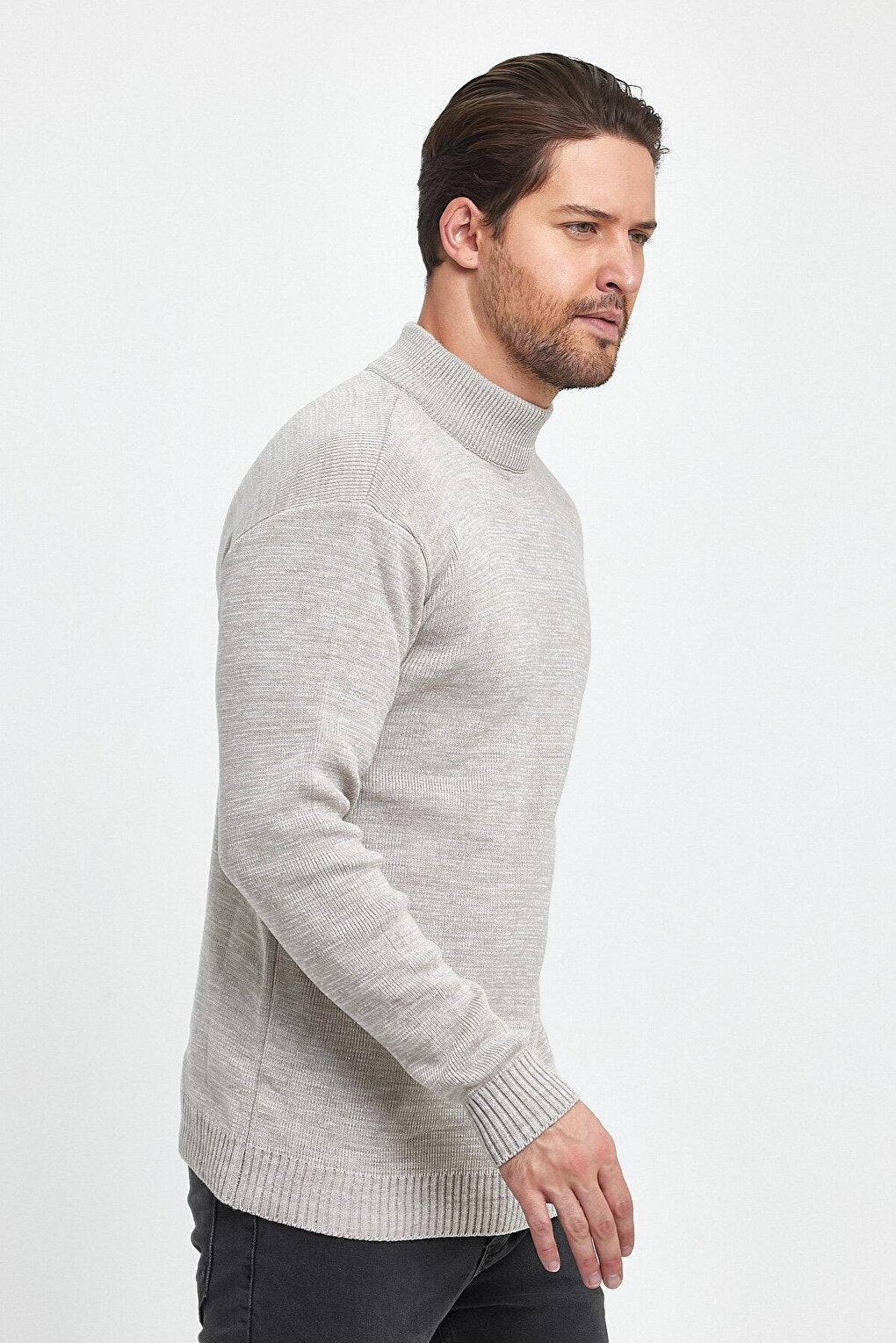 Regular Fit Half Turtleneck Textured Men's Knitwear Sweater RF0446