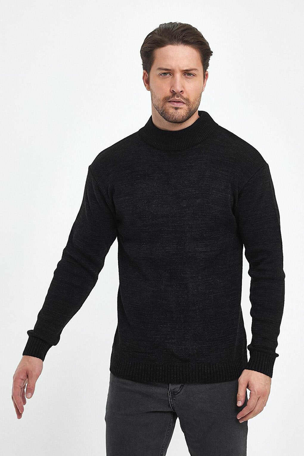 Regular Fit Half Turtleneck Textured Men's Knitwear Sweater RF0446