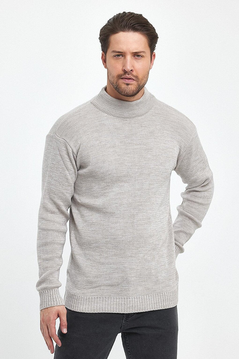 Regular Fit Half Turtleneck Textured Men's Knitwear Sweater RF0446