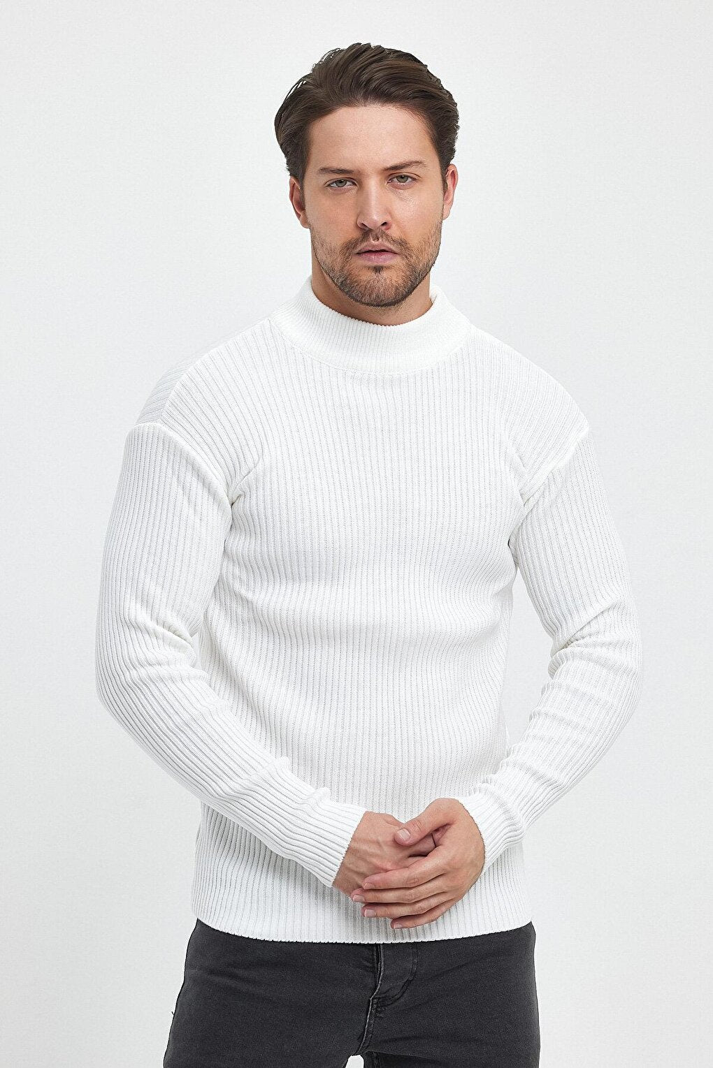 Regular Fit Half Turtleneck Ribbed Men's Knitwear Sweater RF0447