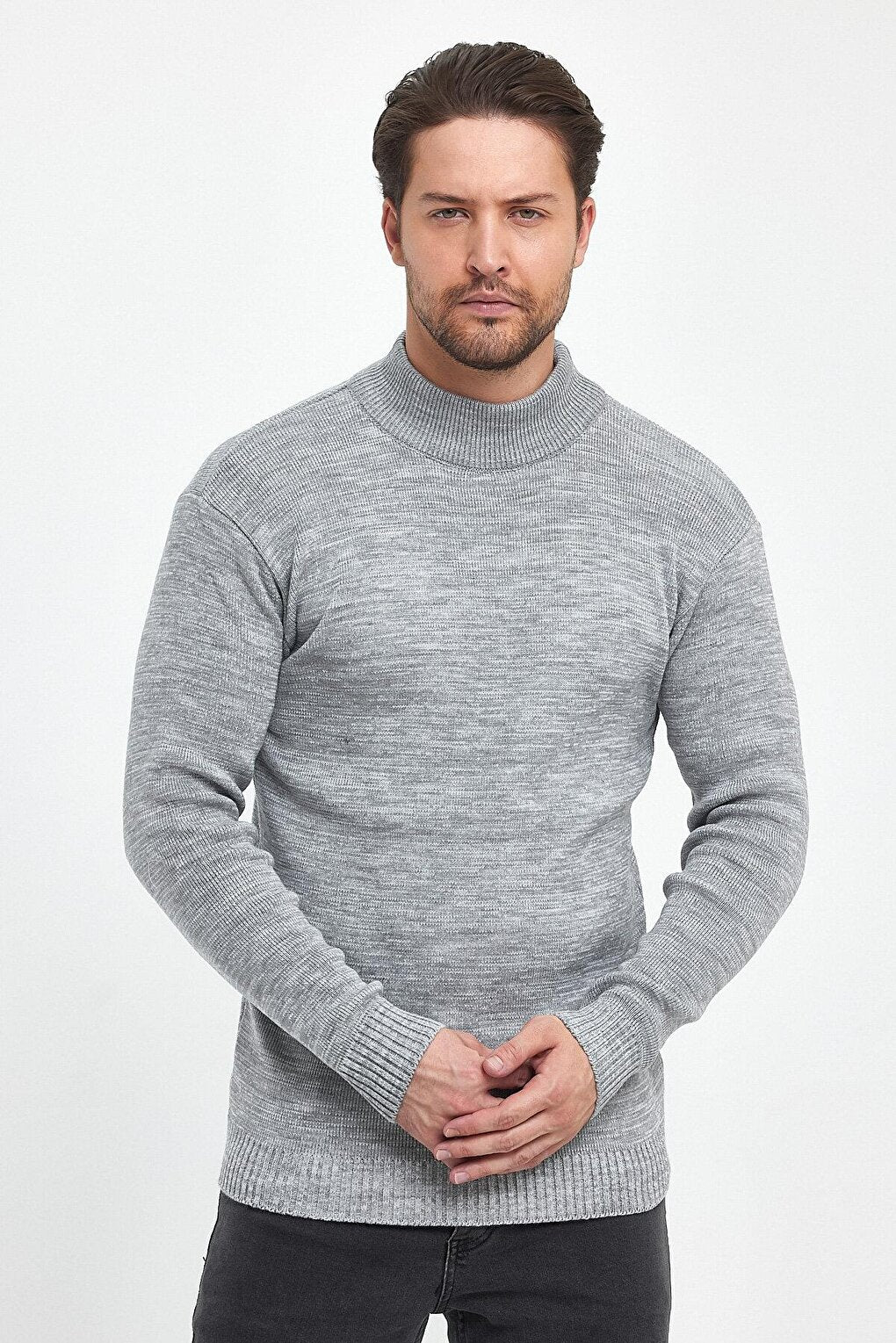 Regular Fit Half Turtleneck Textured Men's Knitwear Sweater RF0446