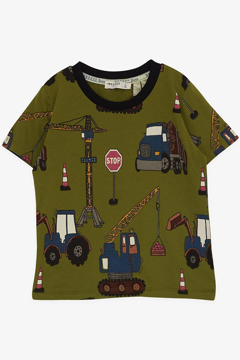 Boy's Pajama Set with Shorts, Construction Machinery Patterned Khaki Green (Age 2-4)