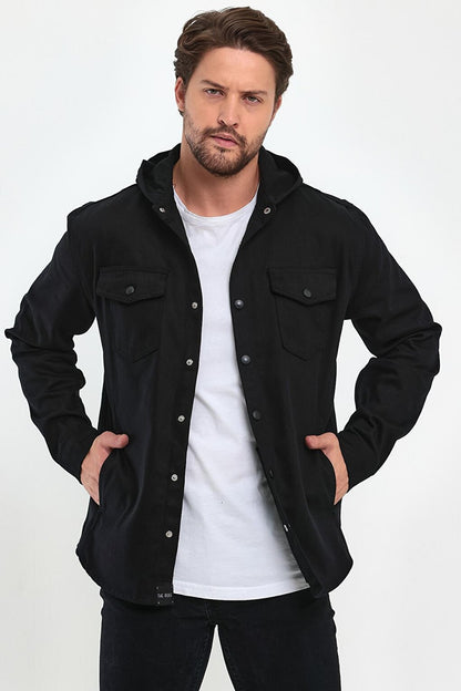 Regular Fit Hooded Snap Button Detailed Men's Jean Jacket RF0450