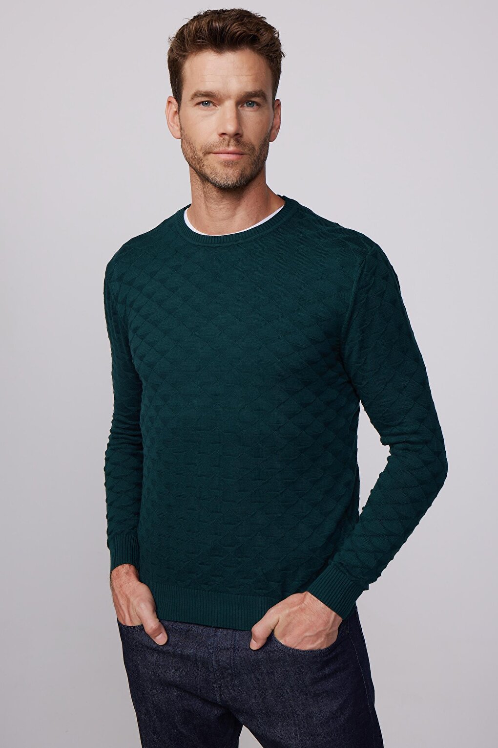 Regular Fit Standard Cut Crew Neck Patterned Men's Sweater