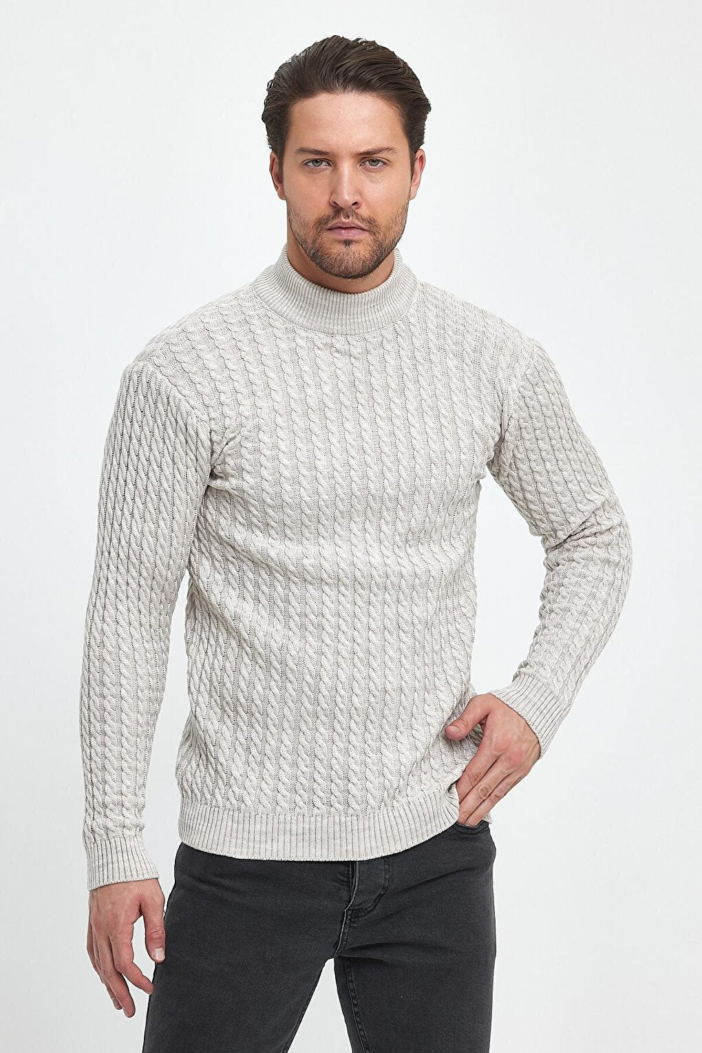 Regular Fit Half Turtleneck Hair Knitted Men's Knitwear Sweater RF0448