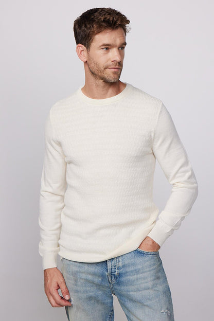 Slim Fit Crew Neck Self-Patterned Ecru Men's Sweater