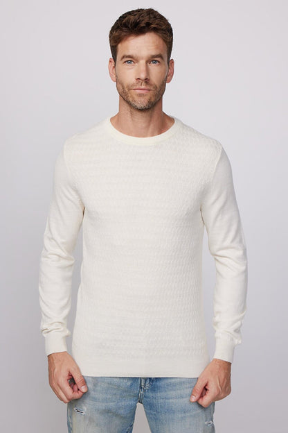 Slim Fit Crew Neck Self-Patterned Ecru Men's Sweater