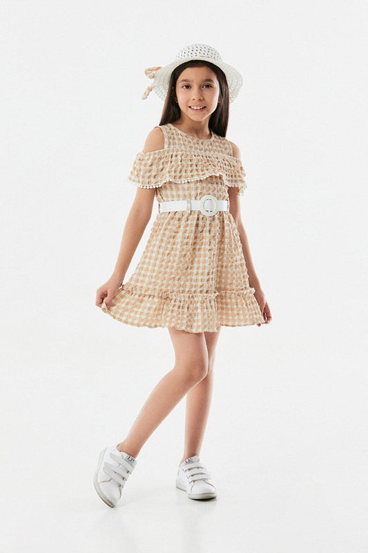 Gingham Patterned Hat Girl's Dress