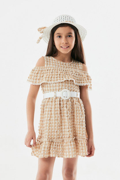 Gingham Patterned Hat Girl's Dress