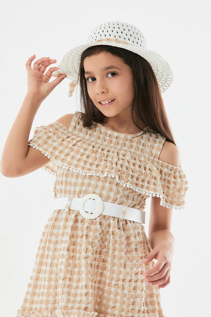 Gingham Patterned Hat Girl's Dress