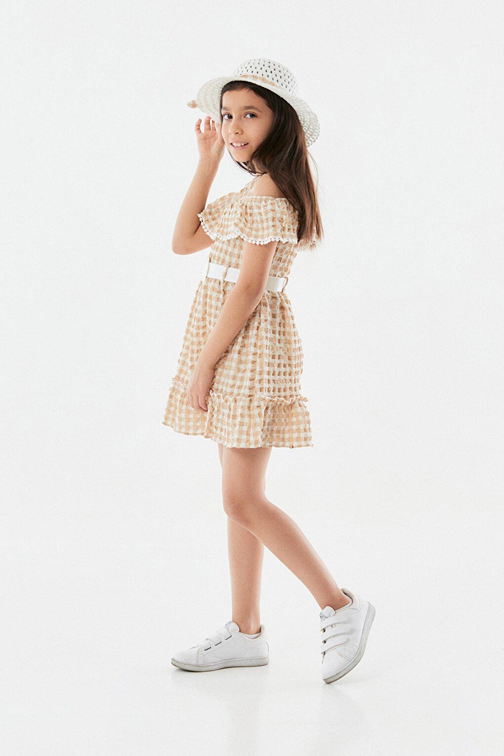 Gingham Patterned Hat Girl's Dress