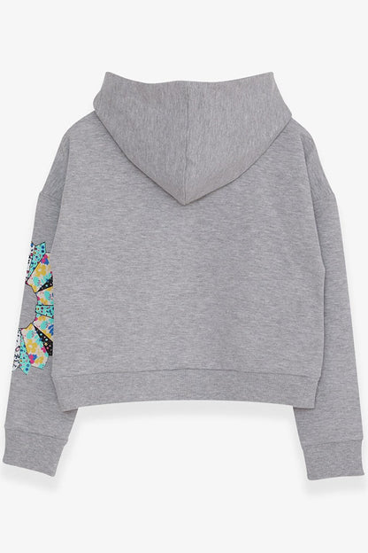 Girl's Sweatshirt Colorful Floral Printed Light Gray Melange (Ages 8-14)