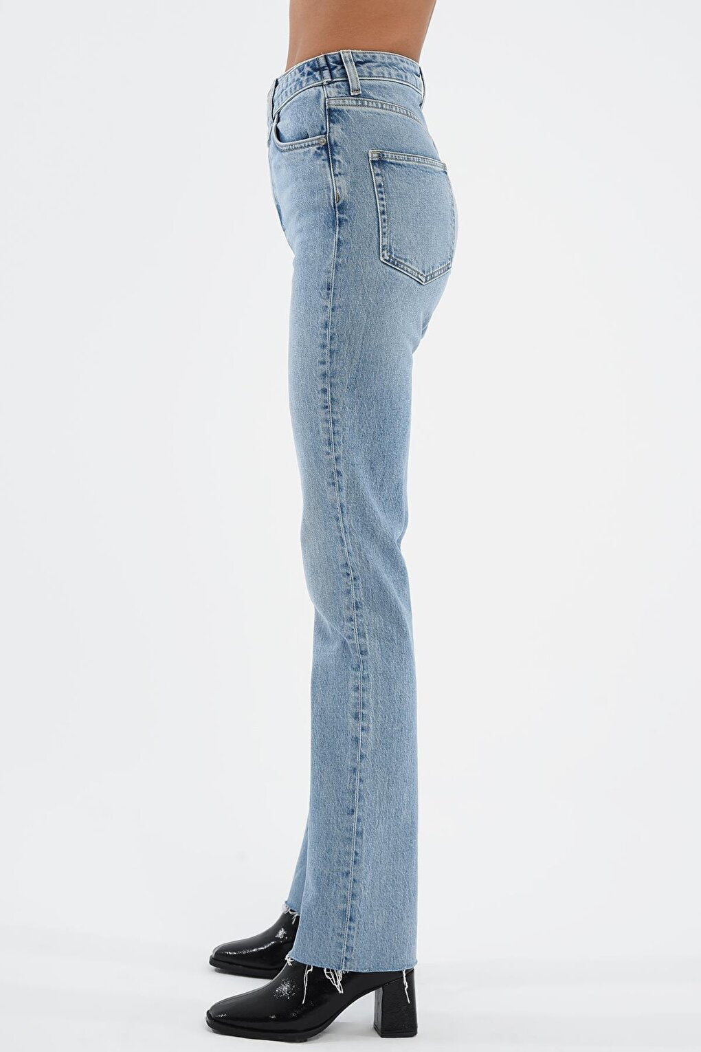 Light Blue Slim Straight Slit and Cross Belt Jean Trousers C 4556-012