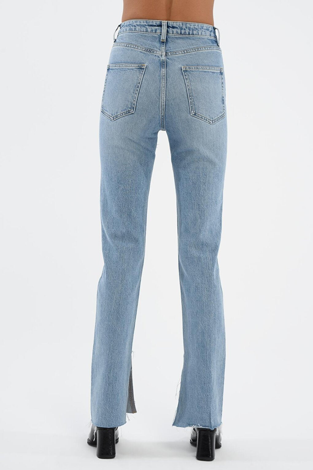 Light Blue Slim Straight Slit and Cross Belt Jean Trousers C 4556-012