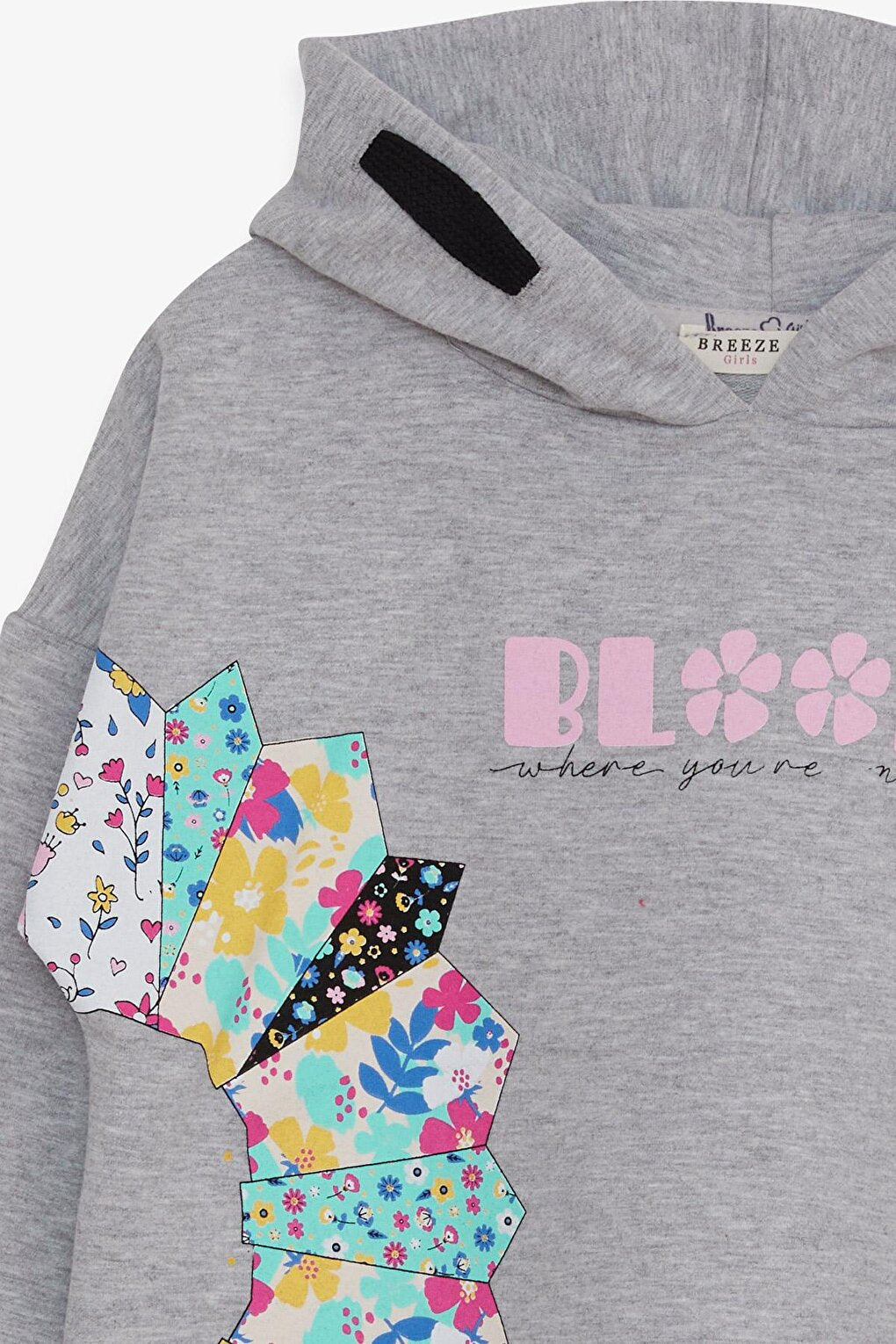 Girl's Sweatshirt Colorful Floral Printed Light Gray Melange (Ages 8-14)