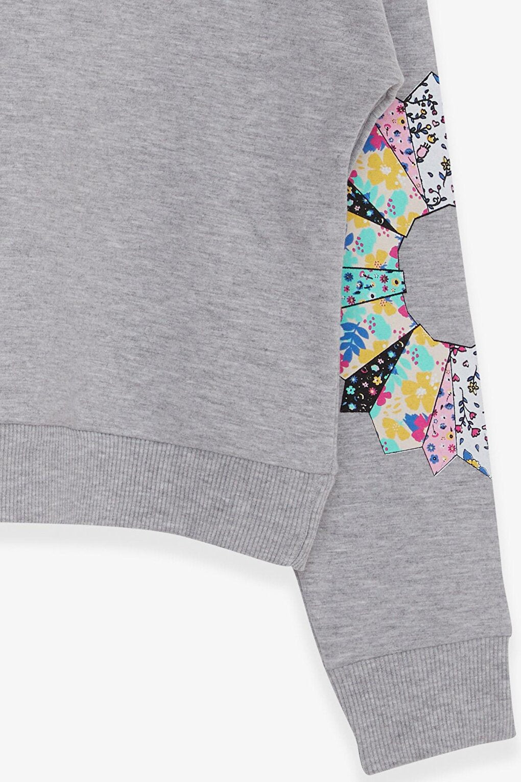 Girl's Sweatshirt Colorful Floral Printed Light Gray Melange (Ages 8-14)