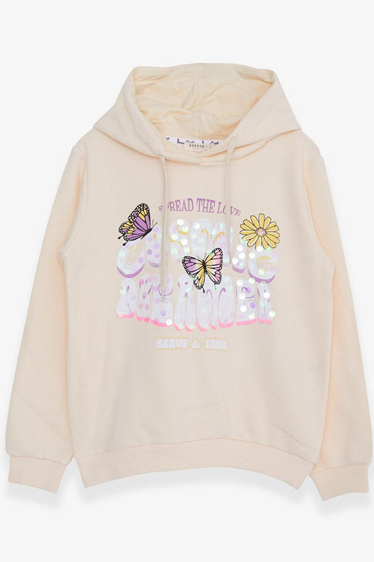 Girl's Sweatshirt Butterfly Printed Cream (Age 7-10)