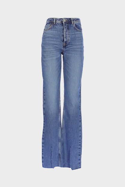 Medium Blue Slim Straight Slit Leg Zippered Jean Trousers C 4556-021