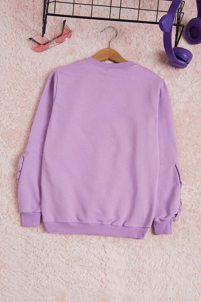 Lilac Flower Embroidered Long Sleeve Girl's Sweatshirt 16307