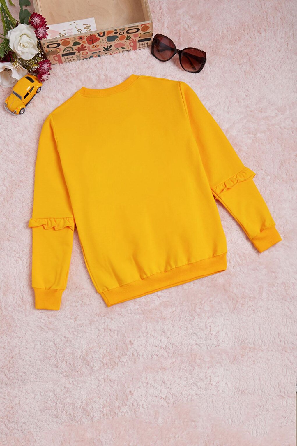 Mustard Text Printed Tassel Girls' Sweatshirt 16309