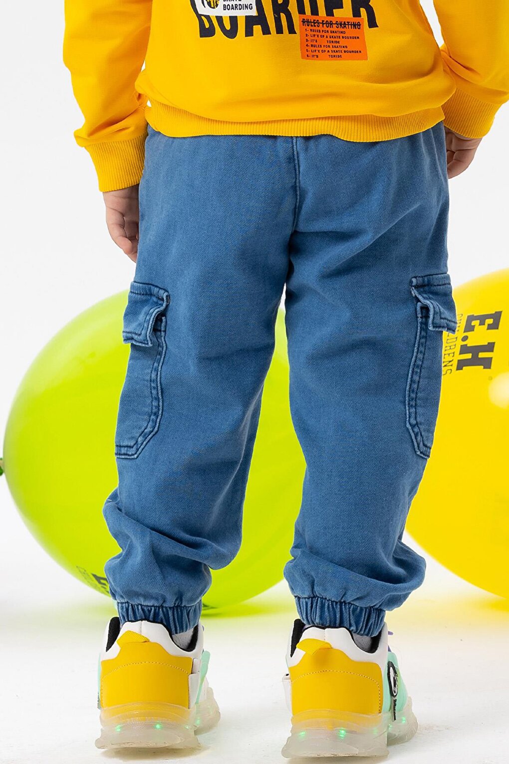 Boy's Jean Trousers Blue with Elastic Waist and Cargo Pocket (1-3 Years)