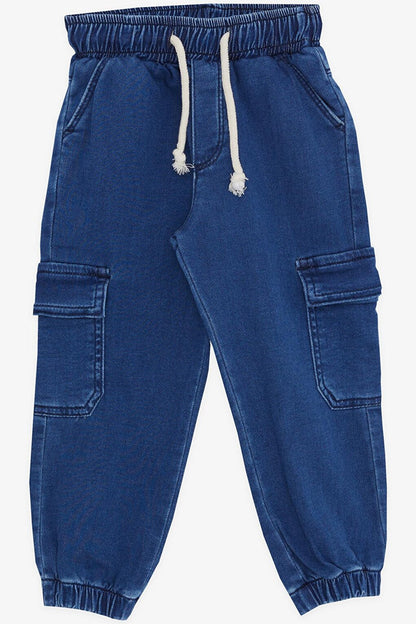 Boy's Jean Trousers Blue with Elastic Waist and Cargo Pocket (1-3 Years)