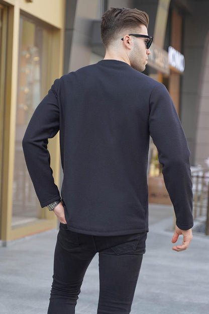 Black Crew Neck Regular Fit Basic Sweatshirt 6023