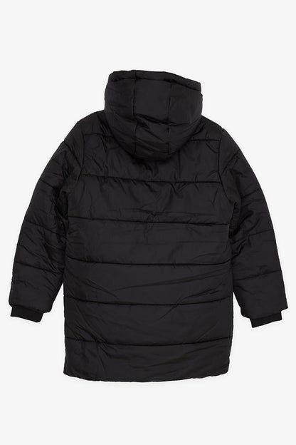 Boy's Coat Hooded with Zipper Pocket Black (Ages 4-9)