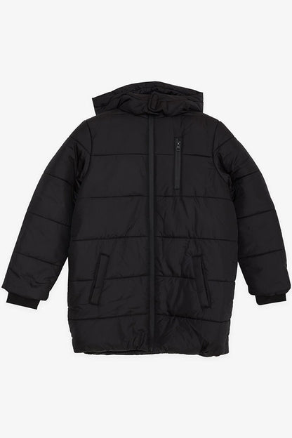 Boy's Coat Hooded with Zipper Pocket Black (Ages 4-9)