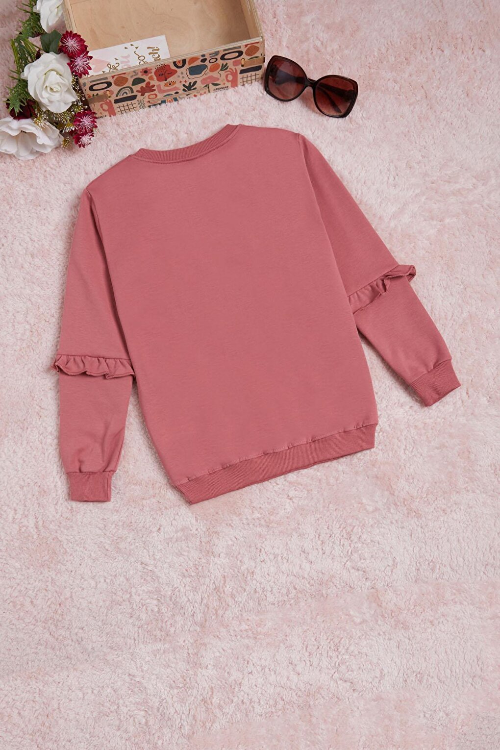 Dried Rose Text Printed Tassel Girls' Sweatshirt 16314