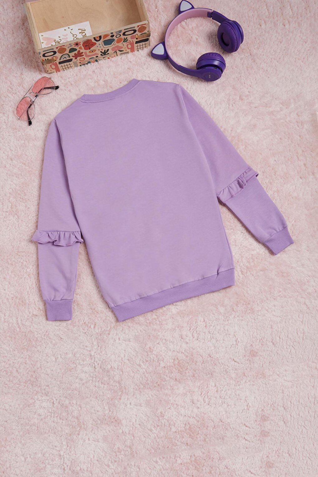 Lilac Text Printed Tassel Girls' Sweatshirt 16315