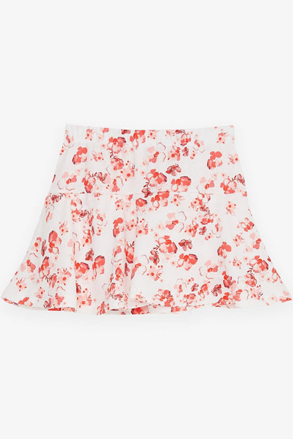 Girl's Shorts Skirt Floral Patterned Elastic Waist Ecru (6-12 Years)