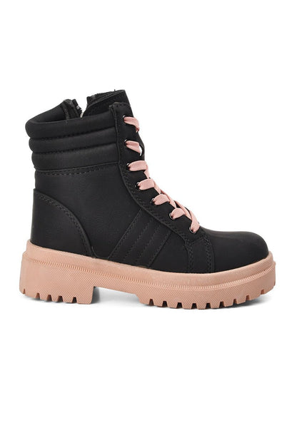 Siple-F Black-Salmon Fleece Kids Boots