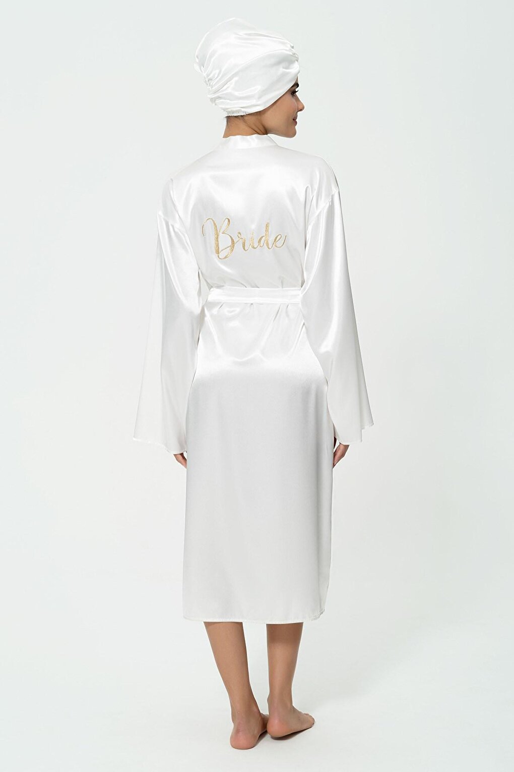 Boneli Gold Bride Embroidered Long Bridal Dressing Gown