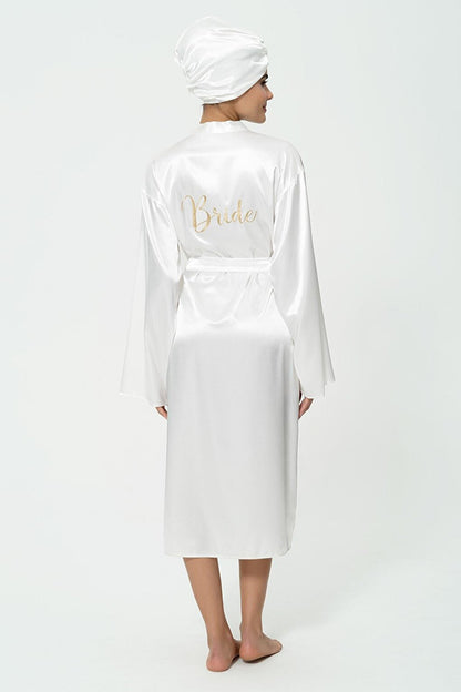 Boneli Gold Bride Embroidered Long Bridal Dressing Gown