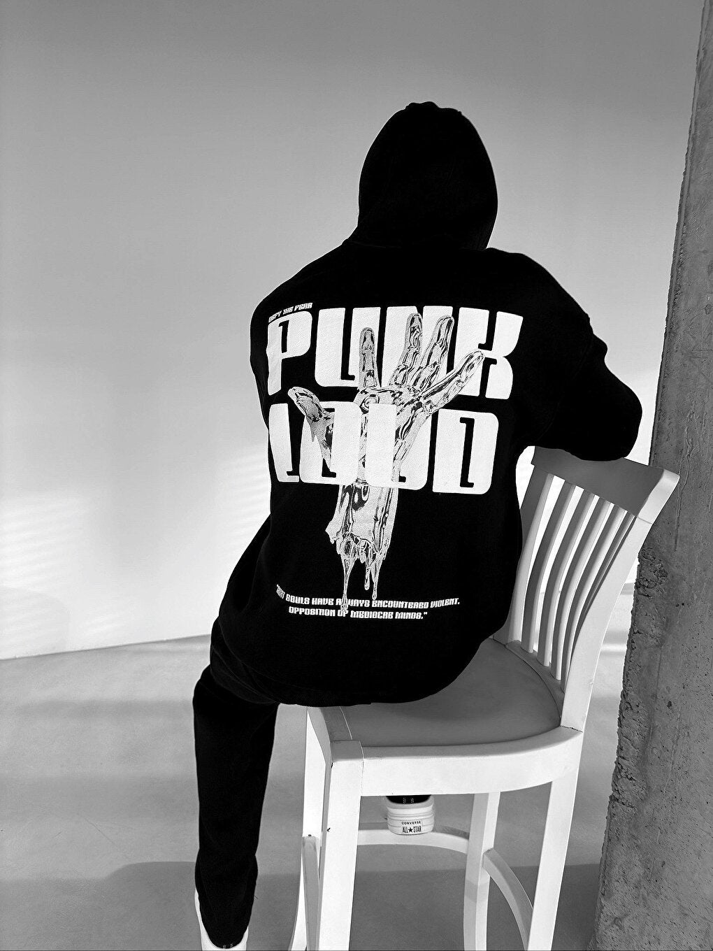 Oversize Punk Loud Hooded Sweatshirt Black