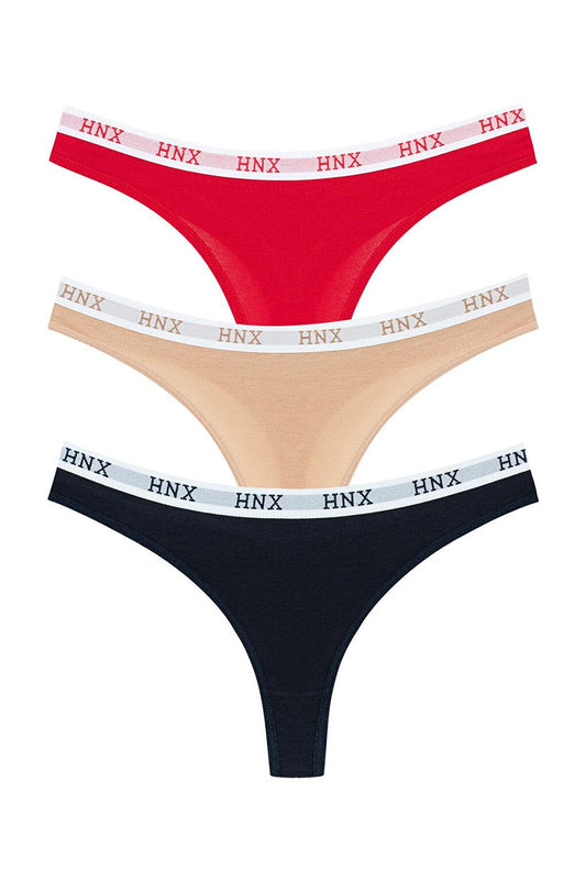 Cotton Basic Women's Thong Panties with Elastic Waist 3-Piece