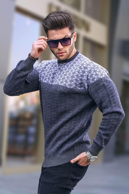 Anthracite Patterned Men's Knitted Sweater 5977