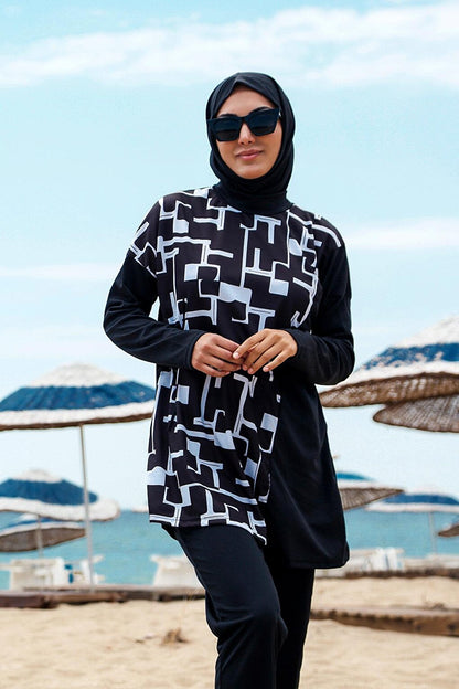 Black Fully Covered Hijab Swimsuit R1113