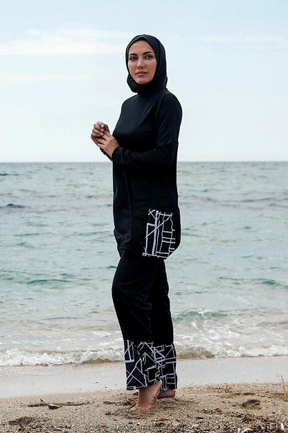 Black Fully Covered Hijab Swimsuit R1114