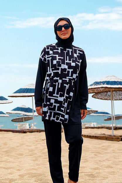 Black Fully Covered Hijab Swimsuit R1113