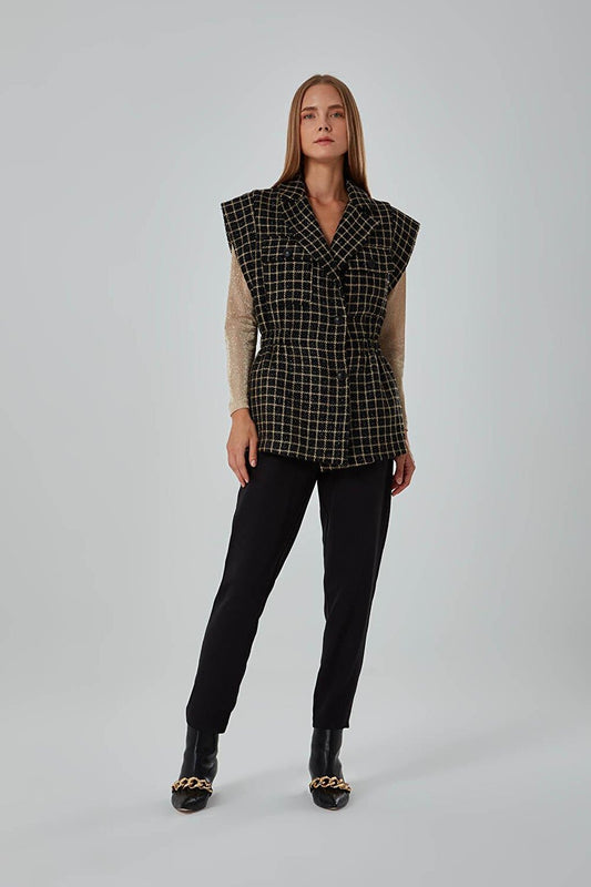 Patterned Beige Tweed Vest