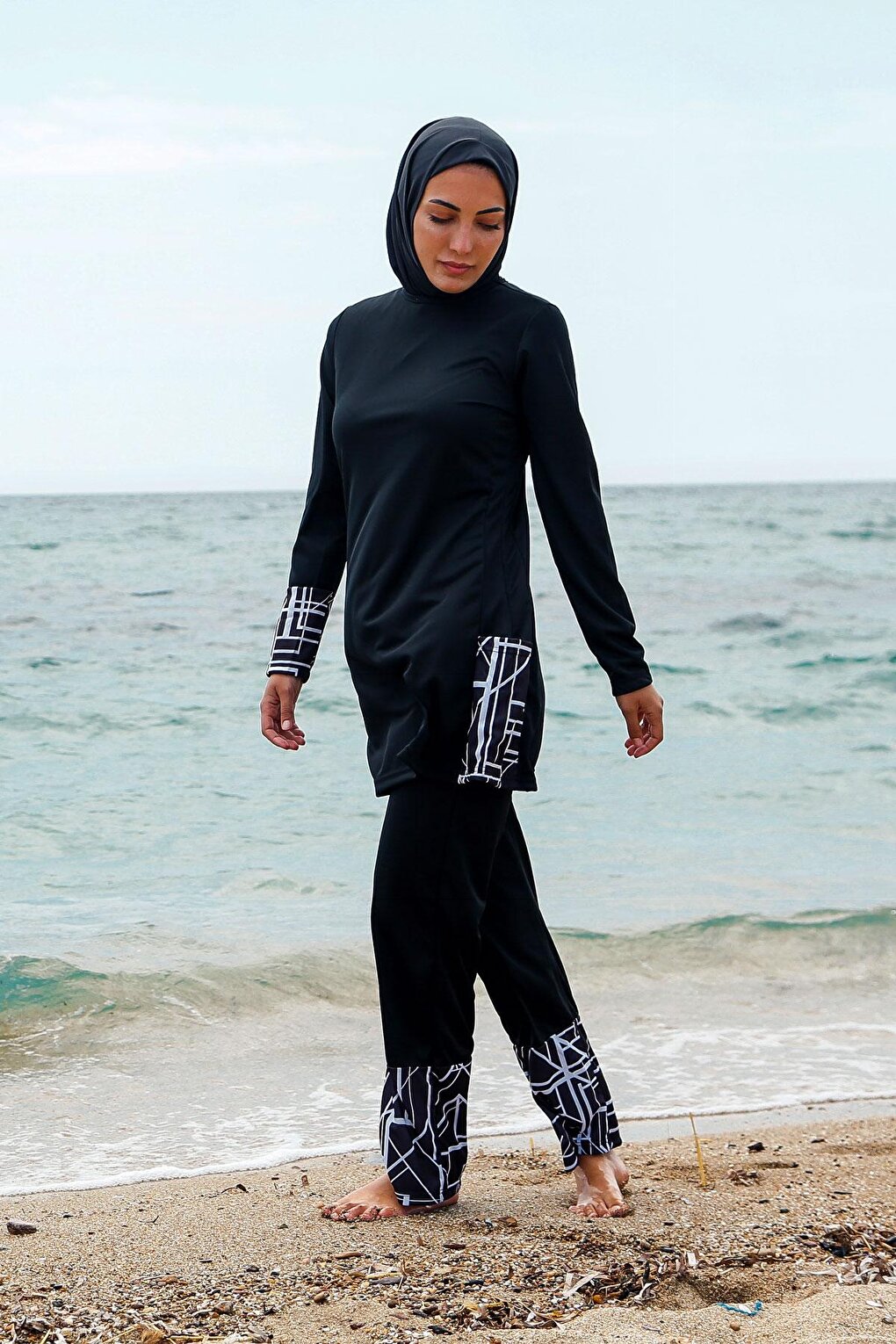 Black Fully Covered Hijab Swimsuit R1114