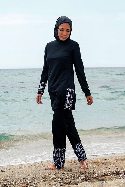 Black Fully Covered Hijab Swimsuit R1114