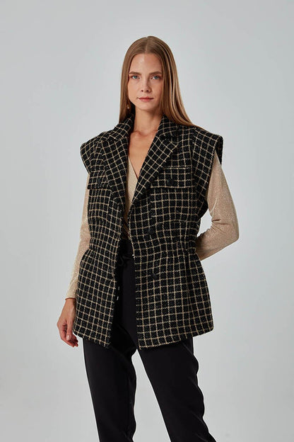 Patterned Beige Tweed Vest