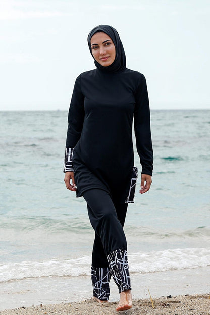 Black Fully Covered Hijab Swimsuit R1114