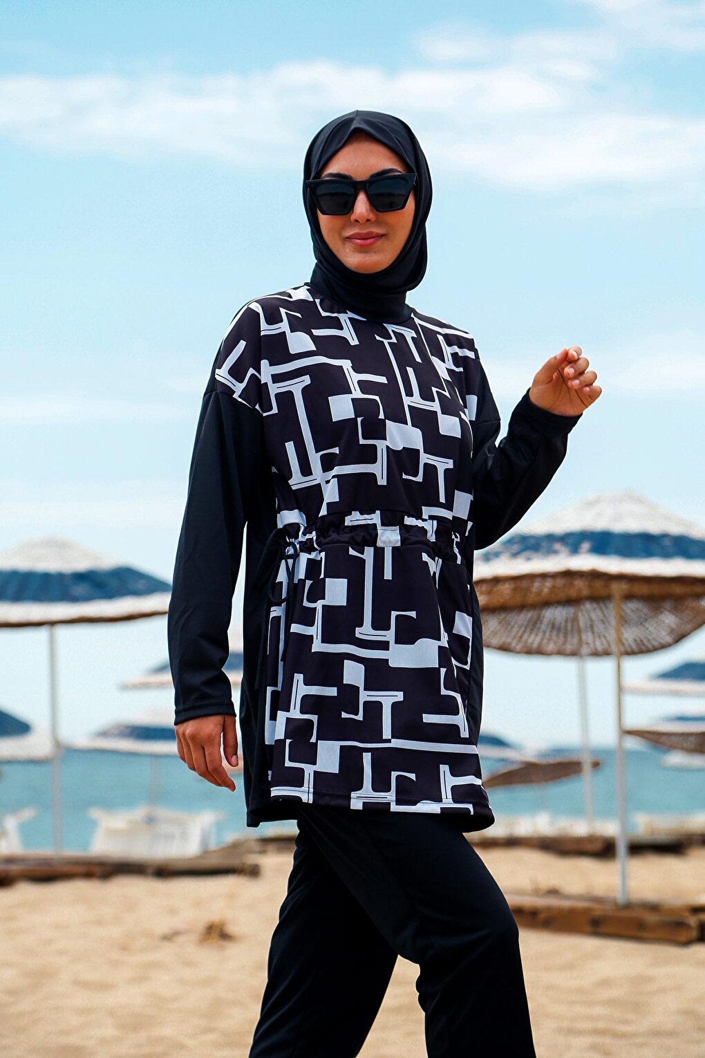 Black Fully Covered Hijab Swimsuit R1113