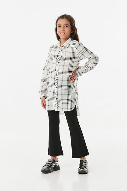 Plaid Patterned Girl's Shirt with Folded Sleeves