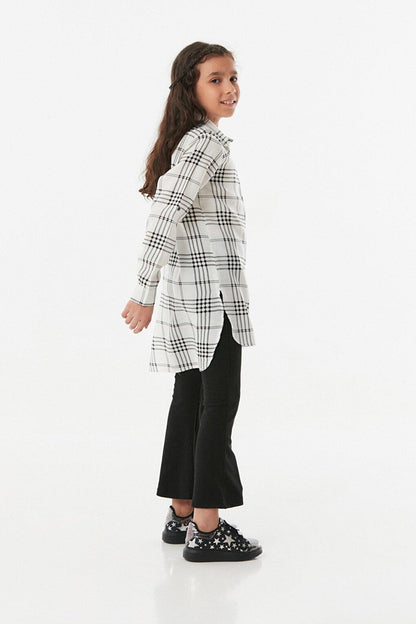 Plaid Patterned Girl's Shirt with Folded Sleeves